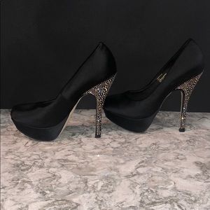 Black Satin Pumps Rhinestone heels